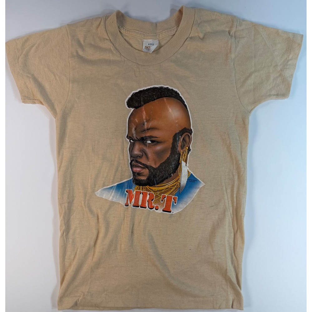 Vintage 1983 Mr. T T-Shirt Kids Medium 10-12 Tan 50/50 Graphic USA Made A-Team